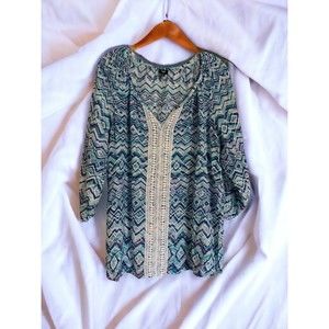 Lee Womens size Large Blouse Pullover Top Blouse Multicolor Boho Chic flowy